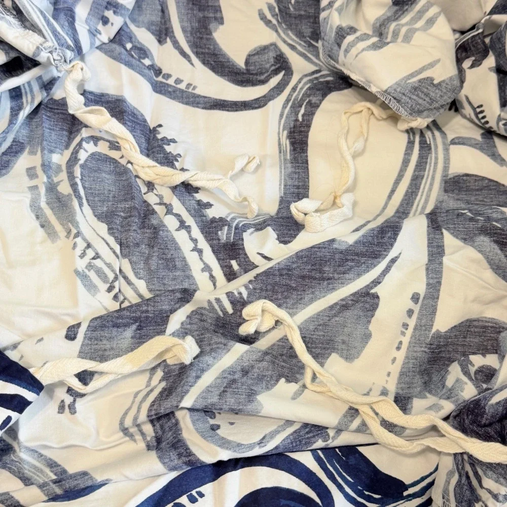 Pottery Barn Organic Cotton Duvet Cover Full Queen Navy Blue White Paisley
